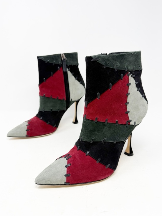 Manolo Blahnik Shoes - Manolo Blahnik Couturahi Patchwork Suede Zip Booties Womens Size EU 36.5